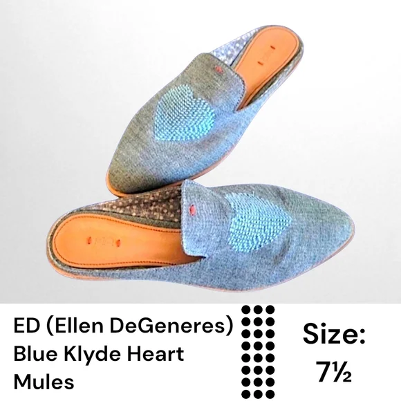 Ellen Degeneres Blue Klyde Heart Mules - Picture 1 of 7